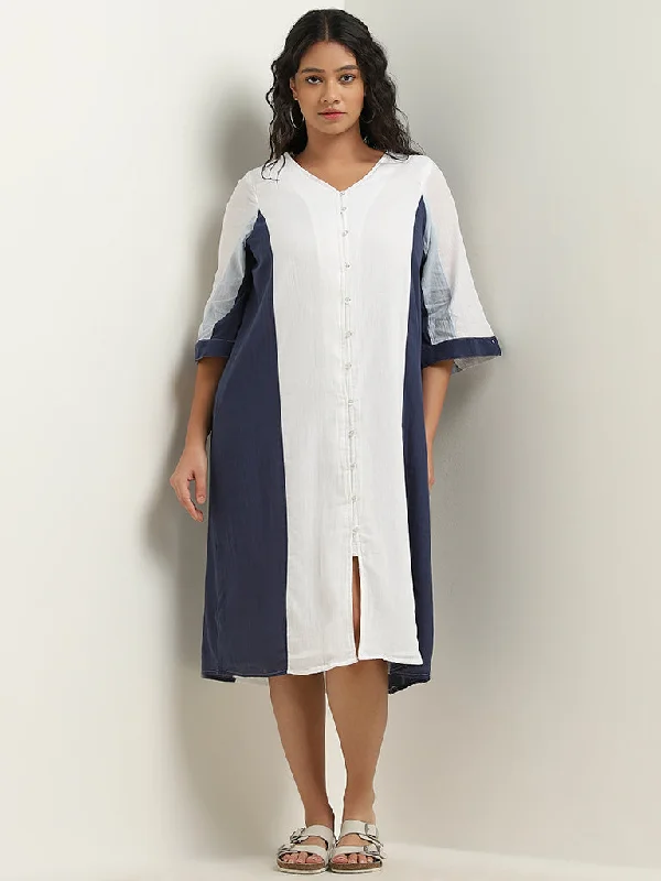 Plus Size Women Dress with a Flattering A - Line Cut for Comfort and Style Plus Size Women Dress with a Flattering A - Line Cut for Comfort and Style Gia Curves White Colour-Blocked Casual Cotton Straight Dress Plus Size Women Dress with a Flattering A - Line Cut for Comfort and Style Plus Size Women Dress with a Flattering A - Line Cut for Comfort and Style Gia Curves White Colour-Blocked Casual Cotton Straight Dress