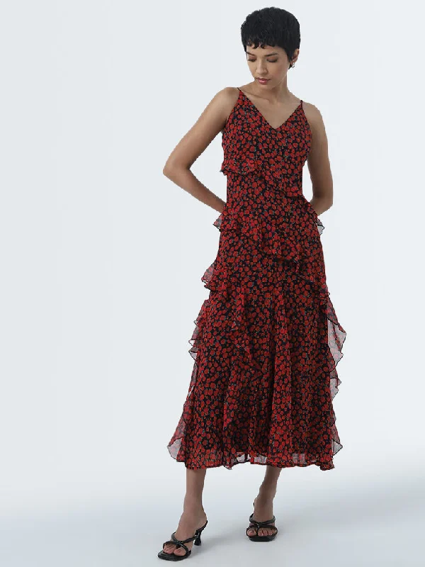 Strapless Women Dress with a Built - in Bra for Comfort and Support Strapless Women Dress with a Built - in Bra for Comfort and Support LOV Red Ruffled Floral A-Line Dress