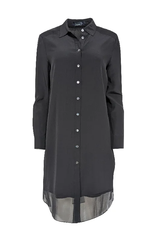 Sheath Women Dress with a Tailored Fit for a Professional Look Sheath Women Dress with a Tailored Fit for a Professional Look Magaschoni - Black Silk Shirtdress w/ Semi-Sheer Hem Sz 6 Sheath Women Dress with a Tailored Fit for a Professional Look Sheath Women Dress with a Tailored Fit for a Professional Look Magaschoni - Black Silk Shirtdress w/ Semi-Sheer Hem Sz 6