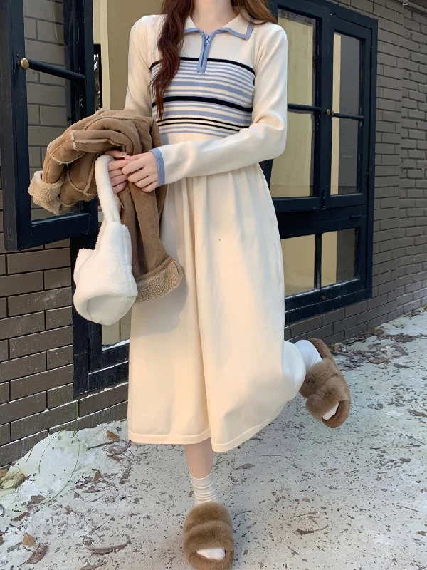 Backless Women Dress for a Sexy and Alluring Look at Evening Events Backless Women Dress for a Sexy and Alluring Look at Evening Events Sixsr Striped Contrast Trim Waist Sweater Dress, Long Sleeve Lapel Collar Causal Dress, Women's Clothing