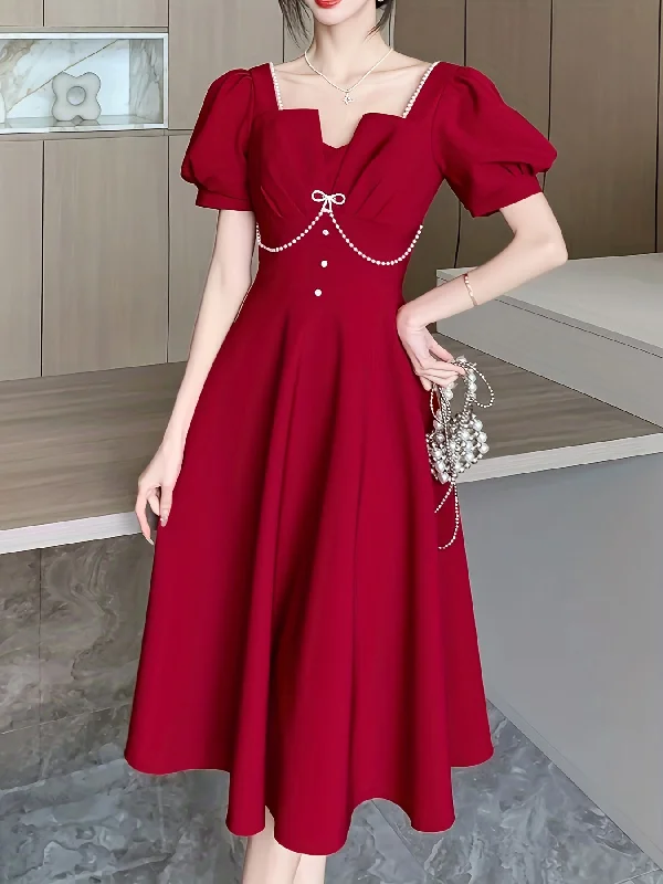 Lace - Embellished Women Dress for an Elegant and Sophisticated Appearance Lace - Embellished Women Dress for an Elegant and Sophisticated Appearance Sixsr Tucked Puff Sleeve Solid Dress, Elegant High Waist Party Midi Dress, Women's Clothing Lace - Embellished Women Dress for an Elegant and Sophisticated Appearance Lace - Embellished Women Dress for an Elegant and Sophisticated Appearance Sixsr Tucked Puff Sleeve Solid Dress, Elegant High Waist Party Midi Dress, Women's Clothing