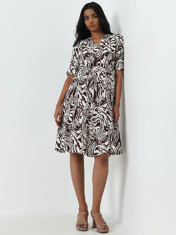 Printed Abstract Women Dress for a Modern and Artistic Appeal Printed Abstract Women Dress for a Modern and Artistic Appeal Wardrobe Brown Marble Print A-Line Dress with Belt Printed Abstract Women Dress for a Modern and Artistic Appeal Printed Abstract Women Dress for a Modern and Artistic Appeal Wardrobe Brown Marble Print A-Line Dress with Belt