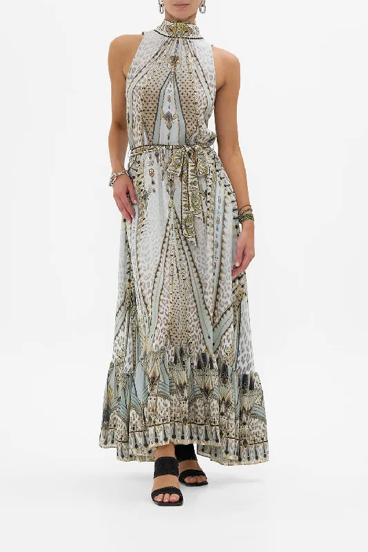 Maxi dresses with embroidered floral motifs for a unique designNECKTIE DRESS WITH ELASTICATED WAIST SAHARA STARLET Maxi dresses with embroidered floral motifs for a unique designNECKTIE DRESS WITH ELASTICATED WAIST SAHARA STARLET