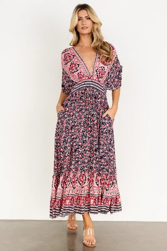 Maxi dresses with a gathered skirt for a voluminous and dramatic effectAmaris Maxi Dress | Navy Multi Maxi dresses with a gathered skirt for a voluminous and dramatic effectAmaris Maxi Dress | Navy Multi