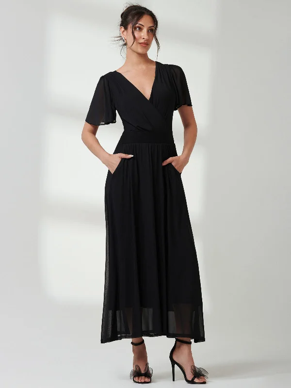 Leather maxi dresses for an edgy and bold appearanceAngel Sleeve Mesh Maxi Dress, Black Leather maxi dresses for an edgy and bold appearanceAngel Sleeve Mesh Maxi Dress, Black