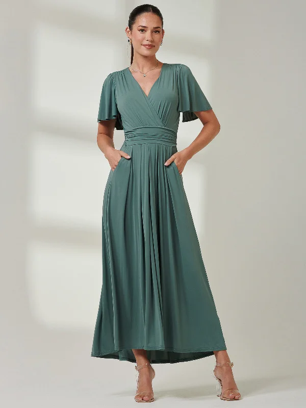 Maxi dresses with cut - out details on the sides for a modern edgeAngel Sleeve Super-Smooth Jersey Maxi Dress, Pleat Green Maxi dresses with cut - out details on the sides for a modern edgeAngel Sleeve Super-Smooth Jersey Maxi Dress, Pleat Green