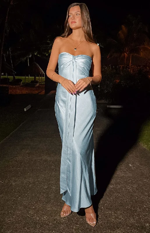 Strapless maxi dresses for a beachside vacationAriella Blue Satin Strapless Maxi Dress Strapless maxi dresses for a beachside vacationAriella Blue Satin Strapless Maxi Dress