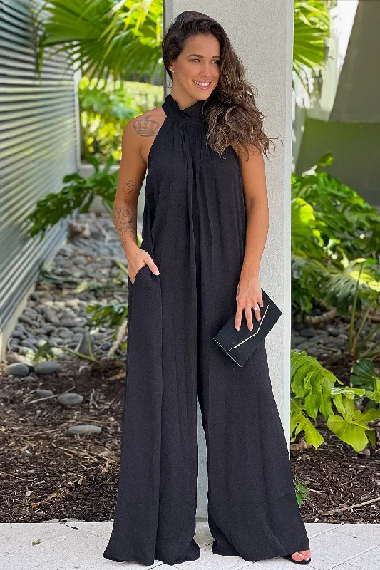 Plaid maxi dresses for fall fashion eventsBlack High Neck Jumpsuit With Pockets