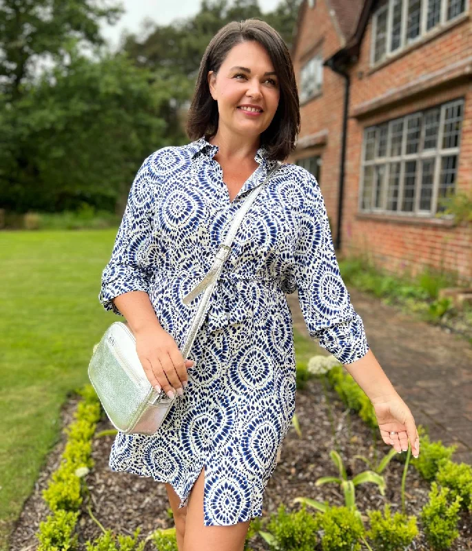 Maxi dresses with one - shoulder designs for a stylish and asymmetric lookBlue Dial Print Shirt Dress Maxi dresses with one - shoulder designs for a stylish and asymmetric lookBlue Dial Print Shirt Dress