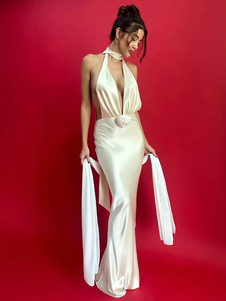 Velvet maxi dresses with long sleeves for winter weddingsSatin Deep V Neck Halter Backless Nightclub Long Spring Summer Maxi Dress Velvet maxi dresses with long sleeves for winter weddingsSatin Deep V Neck Halter Backless Nightclub Long Spring Summer Maxi Dress