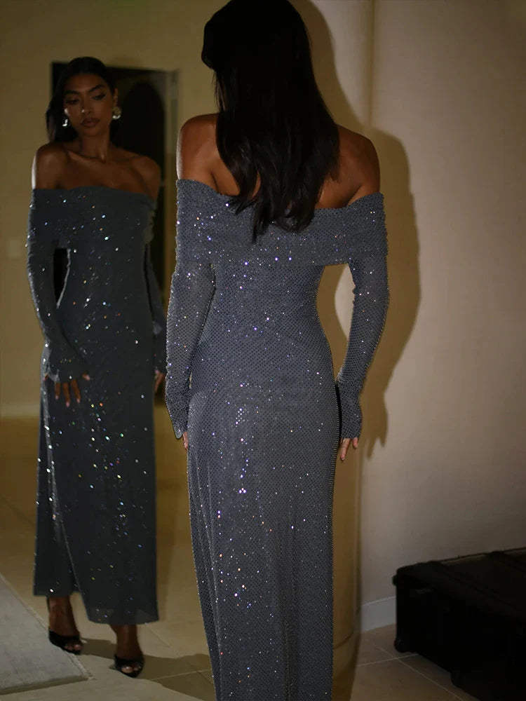Maxi dresses with a button - down front for a classic lookOff Shoulder Long Sparkle Glitter Nightclub Sexy Autumn Winter Maxi Dress Maxi dresses with a button - down front for a classic lookOff Shoulder Long Sparkle Glitter Nightclub Sexy Autumn Winter Maxi Dress