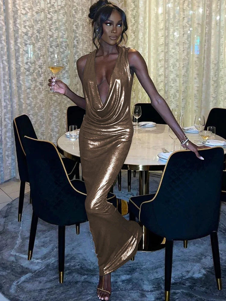 Maxi dresses with a V - neckline for a flattering and elongating shapeSlim Elegant Deep V Neck Backless Sexy Party Gold 2024 Maxi Dress Maxi dresses with a V - neckline for a flattering and elongating shapeSlim Elegant Deep V Neck Backless Sexy Party Gold 2024 Maxi Dress