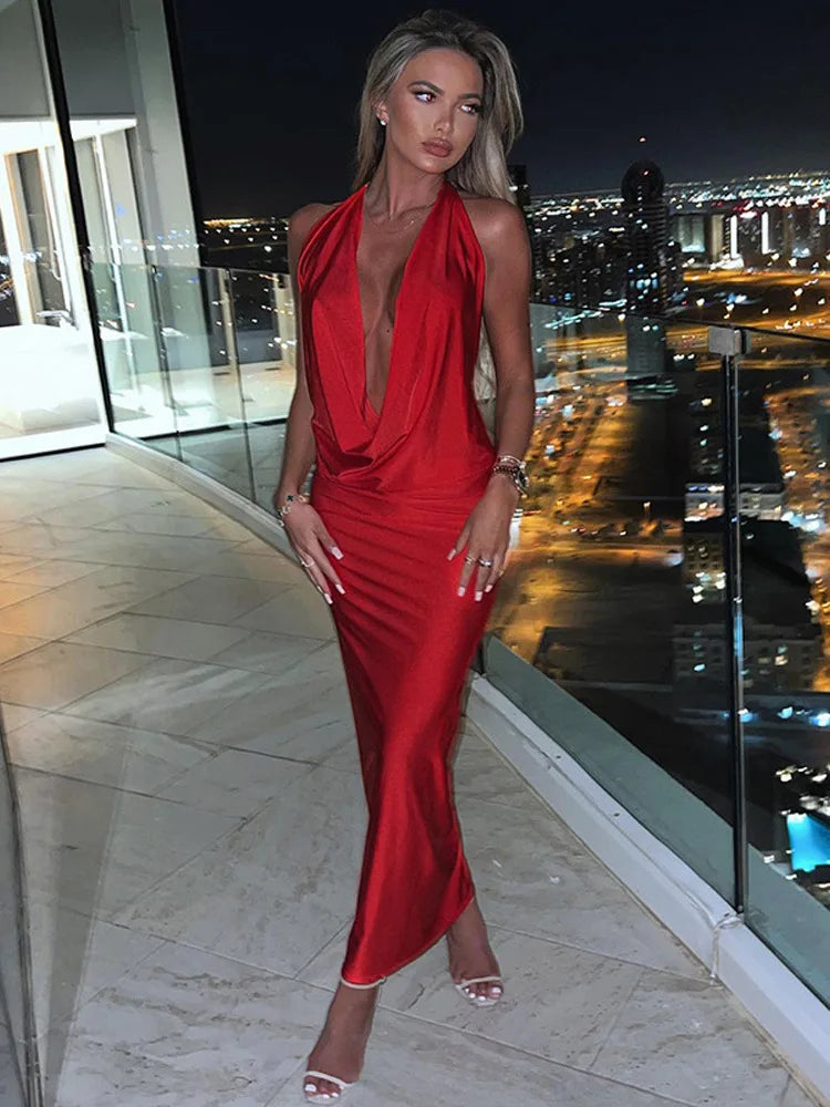 Maxi dresses with bow accents at the waist for a sweet appearanceBodycon Midi Long Spring Summer Halter Deep V Neck Backless Nightclub Sexy Party Maxi Dress Maxi dresses with bow accents at the waist for a sweet appearanceBodycon Midi Long Spring Summer Halter Deep V Neck Backless Nightclub Sexy Party Maxi Dress
