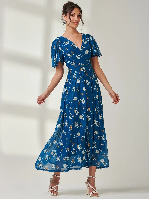 Cotton maxi dresses for a comfortable and everyday - wear optionEvelyn Angel Sleeve Mesh Maxi Dress, Teal Floral Cotton maxi dresses for a comfortable and everyday - wear optionEvelyn Angel Sleeve Mesh Maxi Dress, Teal Floral