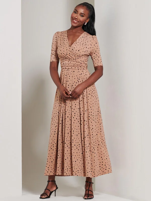 Maxi dresses with a V - neckline for a flattering and elongating shapeHalf Sleeve Jersey Maxi Dress, Spot Multi