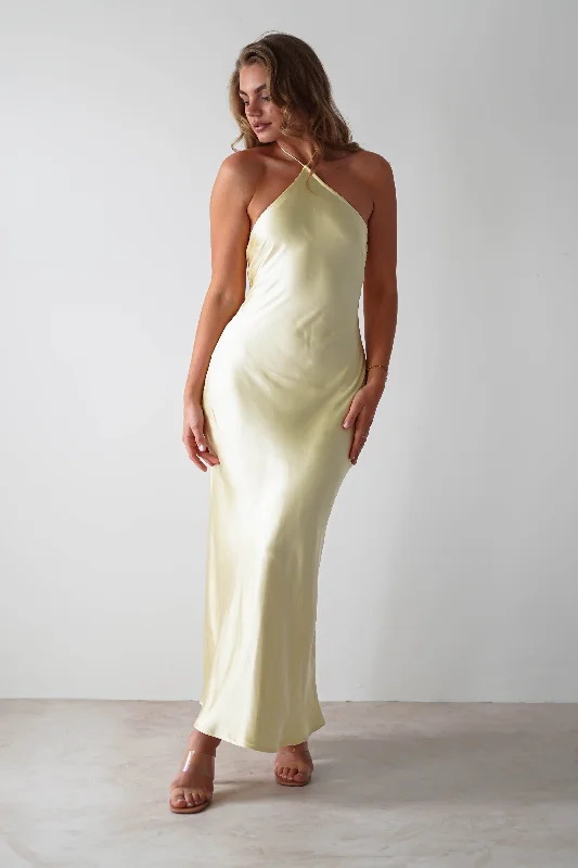 Cotton maxi dresses for a comfortable and everyday - wear optionHeather Soft Satin Maxi Dress | Yellow Cotton maxi dresses for a comfortable and everyday - wear optionHeather Soft Satin Maxi Dress | Yellow