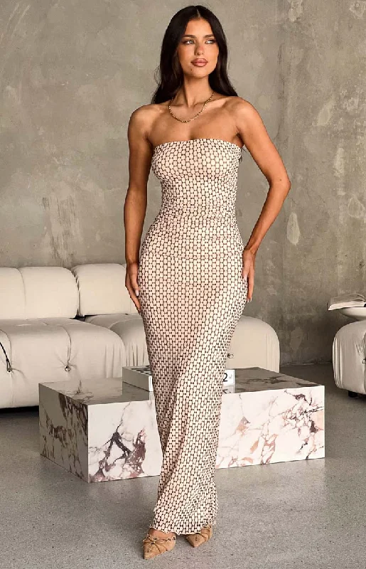 Metallic maxi dresses for a glamorous New Year's Eve partyImogen Beige Print Maxi Dress Metallic maxi dresses for a glamorous New Year's Eve partyImogen Beige Print Maxi Dress