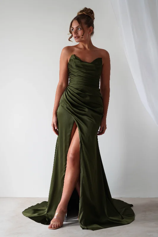 Maxi dresses with polka dot prints for a playful styleItalia Bodycon Satin Gown | Olive Maxi dresses with polka dot prints for a playful styleItalia Bodycon Satin Gown | Olive
