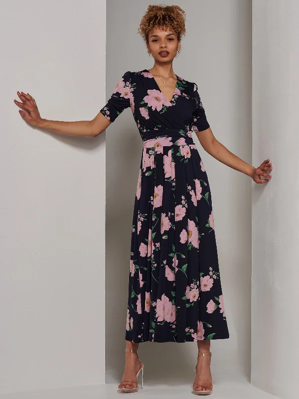 Linen maxi dresses for a breathable and lightweight summer optionKenzie Half Sleeve Jersey Maxi Dress, Navy Floral Linen maxi dresses for a breathable and lightweight summer optionKenzie Half Sleeve Jersey Maxi Dress, Navy Floral