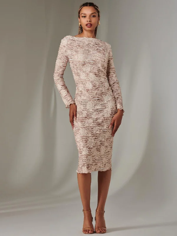 Printed maxi dresses with abstract patterns for an artistic lookLong Sleeve Textured Midi Dress, Beige Abstract Printed maxi dresses with abstract patterns for an artistic lookLong Sleeve Textured Midi Dress, Beige Abstract