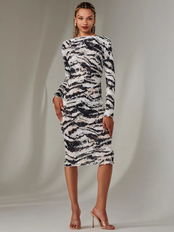 Satin maxi dresses with a high - low hem for a modern twistLong Sleeve Textured Midi Dress, Black Abstract Satin maxi dresses with a high - low hem for a modern twistLong Sleeve Textured Midi Dress, Black Abstract