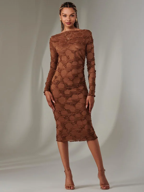 Velvet maxi dresses with long sleeves for winter weddingsLong Sleeve Textured Midi Dress, Dark Brown Velvet maxi dresses with long sleeves for winter weddingsLong Sleeve Textured Midi Dress, Dark Brown