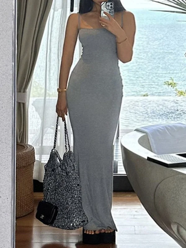 Maxi dresses with pom - pom trims for a playful and festive lookGray Ribbed Bodycon Maxi Dress Maxi dresses with pom - pom trims for a playful and festive lookGray Ribbed Bodycon Maxi Dress