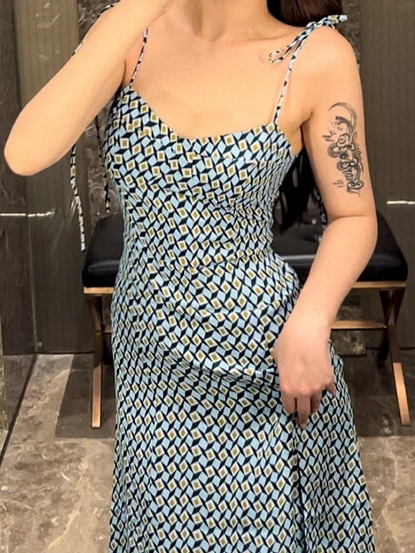 Maxi dresses with mesh panels for a sexy and trendy appearanceGeometric Tie Strap Split Maxi Dress Maxi dresses with mesh panels for a sexy and trendy appearanceGeometric Tie Strap Split Maxi Dress