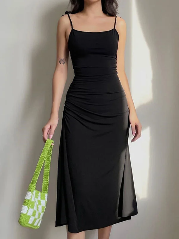 Polyester maxi dresses for easy - care and durabilityBackless Tie Strap Maxi Dress