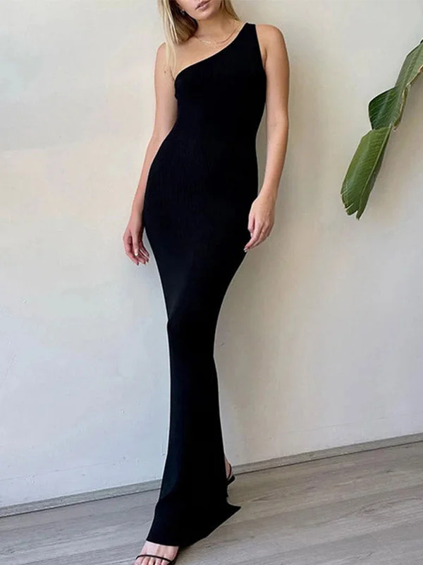 Maxi dresses with embroidered floral motifs for a unique designBackless Split One Shoulder Ribbed Maxi Dress Maxi dresses with embroidered floral motifs for a unique designBackless Split One Shoulder Ribbed Maxi Dress