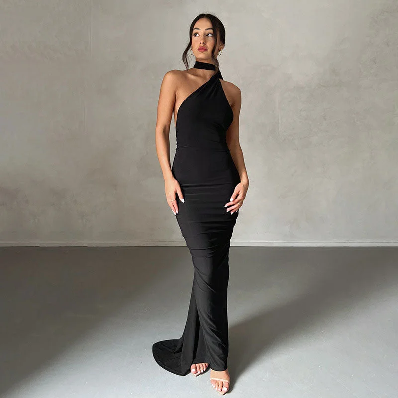Maxi dresses with a ruched bodice for a more form - fitting and feminine shapeSolid Color One Shoulder Ruched Evening Maxi Dress - Black Maxi dresses with a ruched bodice for a more form - fitting and feminine shapeSolid Color One Shoulder Ruched Evening Maxi Dress - Black