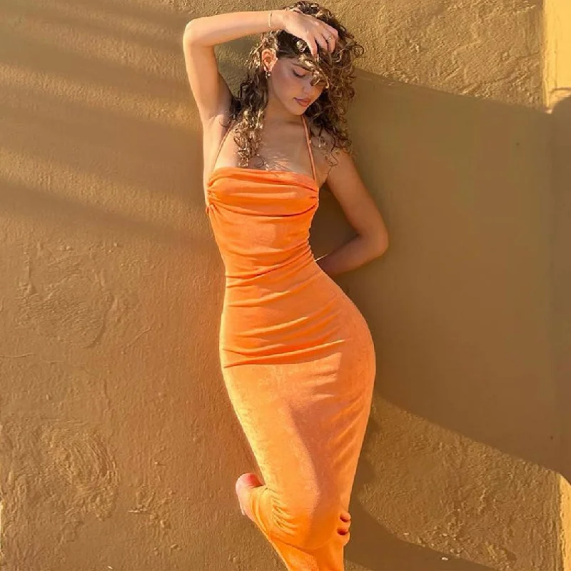 Satin maxi dresses with a high - low hem for a modern twistPretty Cowl Neck Strappy Draped Maxi Dress - Bright Orange Satin maxi dresses with a high - low hem for a modern twistPretty Cowl Neck Strappy Draped Maxi Dress - Bright Orange