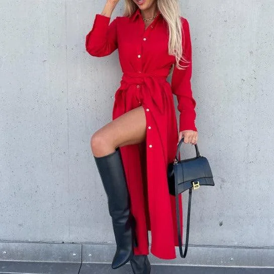 Leather maxi dresses for an edgy and bold appearanceKittenAlarm - Quinn Button Down Solid Shirt Dress Leather maxi dresses for an edgy and bold appearanceKittenAlarm - Quinn Button Down Solid Shirt Dress