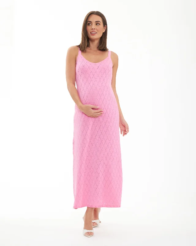 Maxi dresses with an asymmetric hem for a fashion - forward and eye - catching designSkyla Pointelle Knit Dress  Bubble Gum