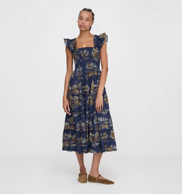 Metallic maxi dresses for a glamorous New Year's Eve partyThe Ellie Nap Dress - Navy Equestrian Toile Metallic maxi dresses for a glamorous New Year's Eve partyThe Ellie Nap Dress - Navy Equestrian Toile