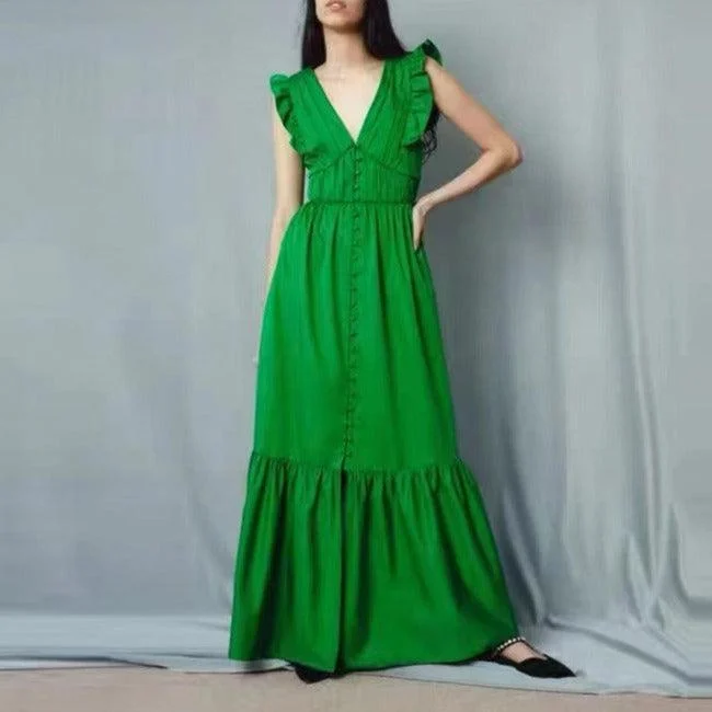 Maxi dresses with a wrap - around style for a customizable fitKittenAlarm - Tuppence V Neck Ruffle Sleeves Maxi Dress Maxi dresses with a wrap - around style for a customizable fitKittenAlarm - Tuppence V Neck Ruffle Sleeves Maxi Dress
