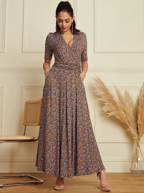 Maxi dresses with ribbed textures for a unique and tactile lookWrap Front Viscose Maxi Dress, Navy Floral Maxi dresses with ribbed textures for a unique and tactile lookWrap Front Viscose Maxi Dress, Navy Floral
