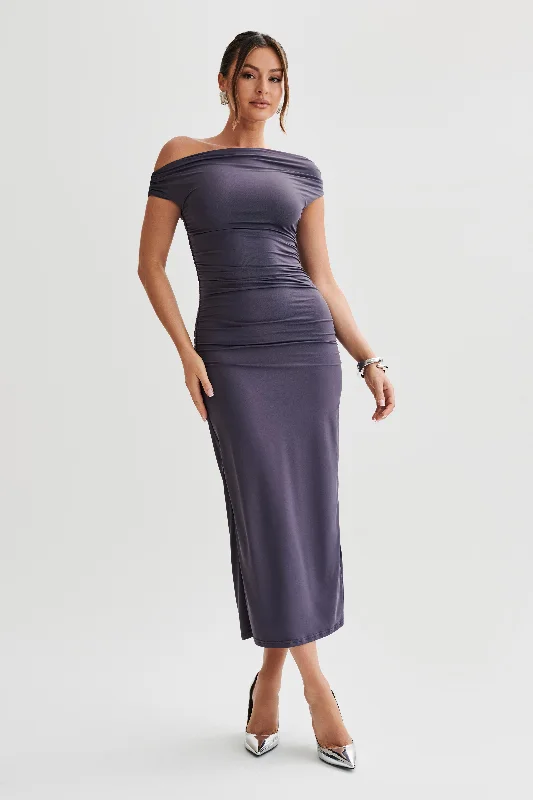 Midi dresses with button - down skirts for a unique and functional designAlayna Recycled Nylon Midi Dress - Charcoal Midi dresses with button - down skirts for a unique and functional designAlayna Recycled Nylon Midi Dress - Charcoal