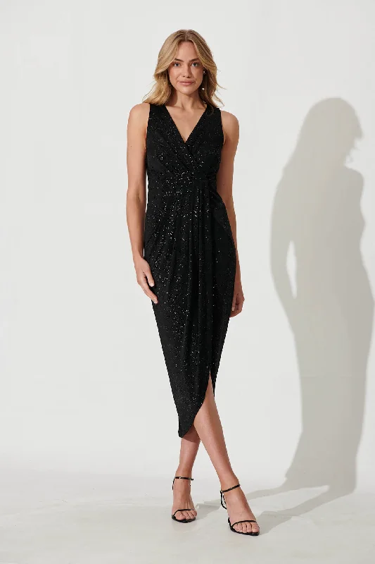 Sheath midi dresses with beaded embellishments for a formal occasionAmanda Midi Dress In Black Glitter Sheath midi dresses with beaded embellishments for a formal occasionAmanda Midi Dress In Black Glitter
