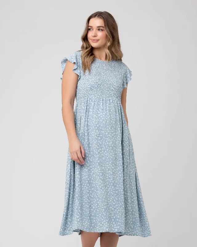 Sleeveless midi dresses with lace details for summer weddingsAva Shirred Dress  Petrol / White