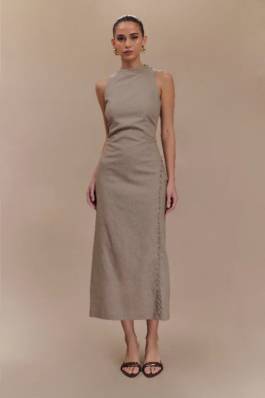 Midi dresses with polka dot prints for a playful summer outfitBronte Linen Button Midi Dress - Pebble Midi dresses with polka dot prints for a playful summer outfitBronte Linen Button Midi Dress - Pebble