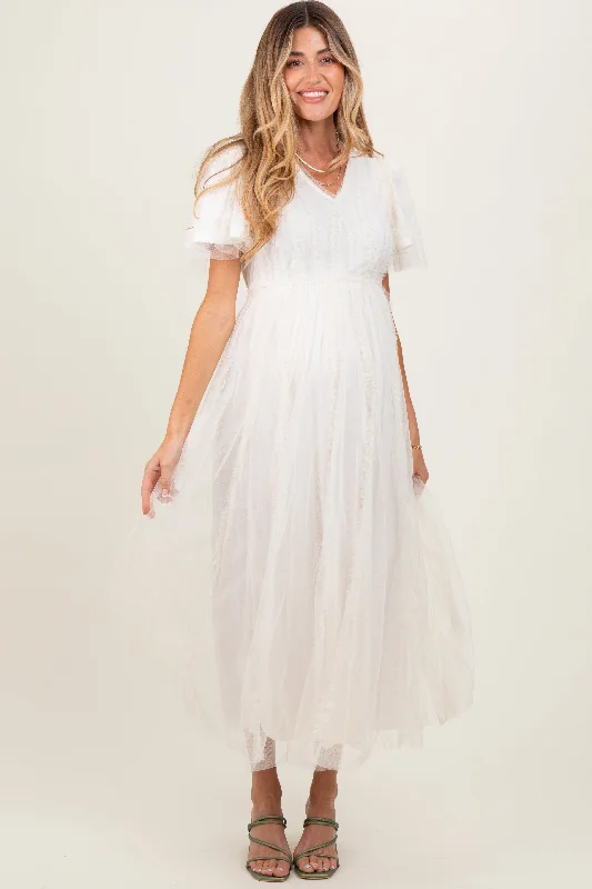 Sheath midi dresses with beaded embellishments for a formal occasionCream Ruffle Accent Mesh Overlay Maternity Maxi Dress Sheath midi dresses with beaded embellishments for a formal occasionCream Ruffle Accent Mesh Overlay Maternity Maxi Dress