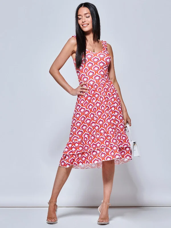 Midi dresses with asymmetric hems for a fashion - forward and dynamic appearanceGabriel Tiered Sleeveless Jersey Dress, Orange Geo