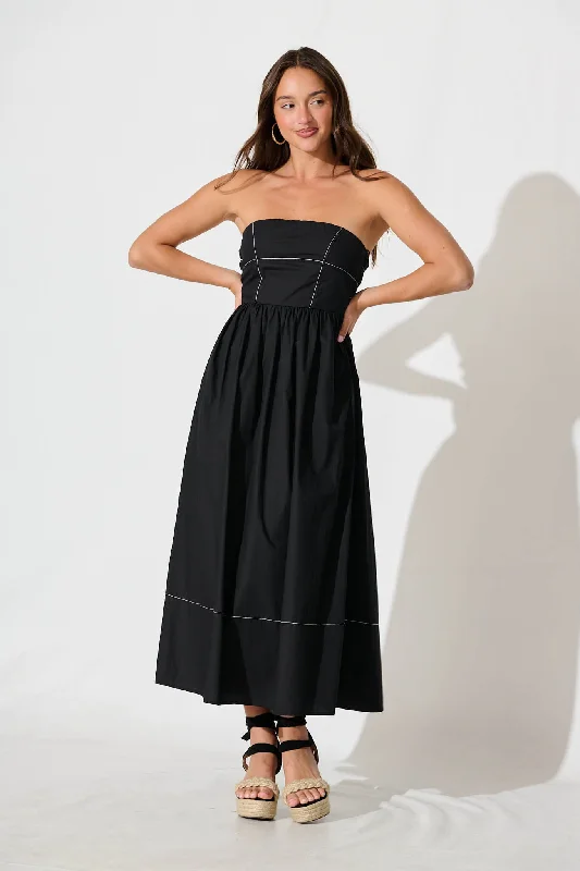 Midi dresses with button - front designs for a classic touchGiovanna Midi Dress in Black Cotton Midi dresses with button - front designs for a classic touchGiovanna Midi Dress in Black Cotton