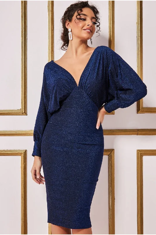 Maxi - inspired midi dresses with flowing fabrics for a beachy vibeGoddiva Kimono Sleeve Lurex Midi Dress - Royalblue Maxi - inspired midi dresses with flowing fabrics for a beachy vibeGoddiva Kimono Sleeve Lurex Midi Dress - Royalblue