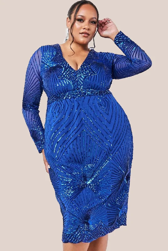 Midi dresses with cotton - blend materials for everyday comfortGoddiva Plus Scalloped Hem Starburst Midi Dress - Royal Blue Midi dresses with cotton - blend materials for everyday comfortGoddiva Plus Scalloped Hem Starburst Midi Dress - Royal Blue