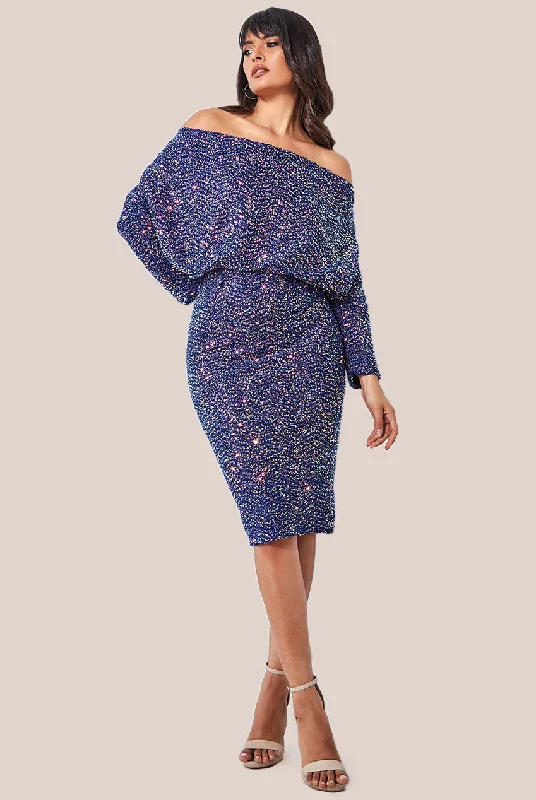 Midi dresses with tiered skirts for a bohemian festival lookGoddiva Sequin Cowl Neck Midi Dress - Royal Blue Midi dresses with tiered skirts for a bohemian festival lookGoddiva Sequin Cowl Neck Midi Dress - Royal Blue