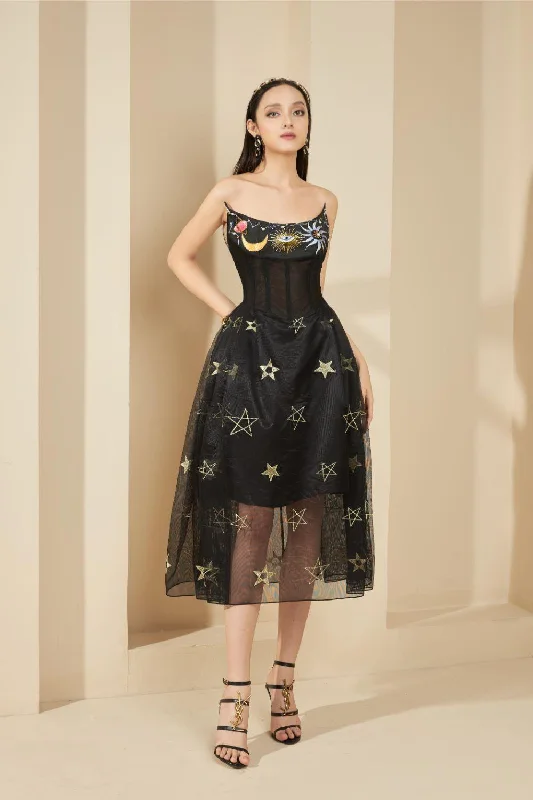 Velvet midi dresses in jewel tones for a glamorous winter eventLeBlanc Strapless Corset Waist Mesh Sheer Midi Dress Velvet midi dresses in jewel tones for a glamorous winter eventLeBlanc Strapless Corset Waist Mesh Sheer Midi Dress