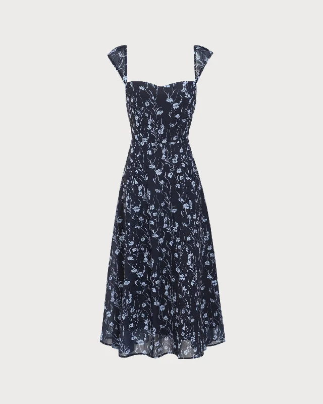 Plaid midi dresses for a fall - themed family gatheringNavy Floral Sweetheart Neck Midi Dress Plaid midi dresses for a fall - themed family gatheringNavy Floral Sweetheart Neck Midi Dress