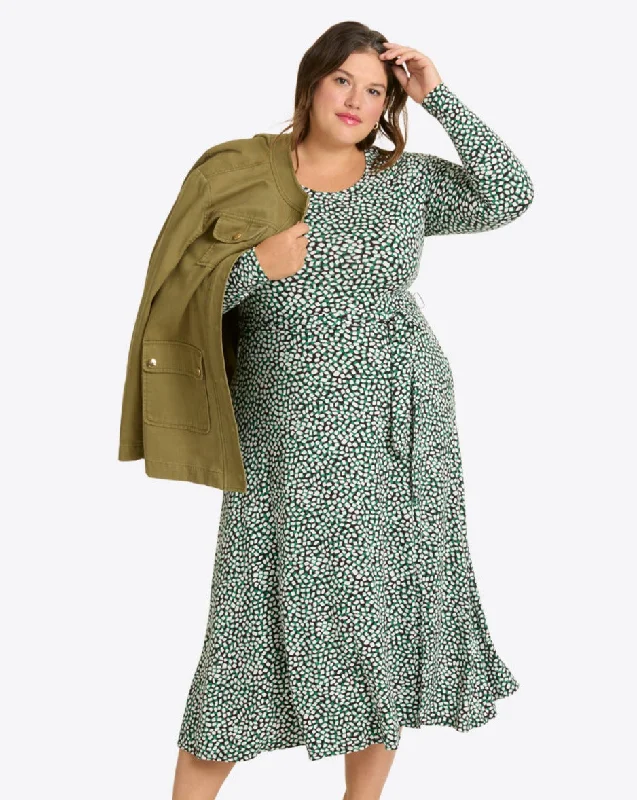 Midi dresses with patchwork patterns for a one - of - a - kind styleRobin Long Sleeve Midi Dress in Green Square Dot Midi dresses with patchwork patterns for a one - of - a - kind styleRobin Long Sleeve Midi Dress in Green Square Dot
